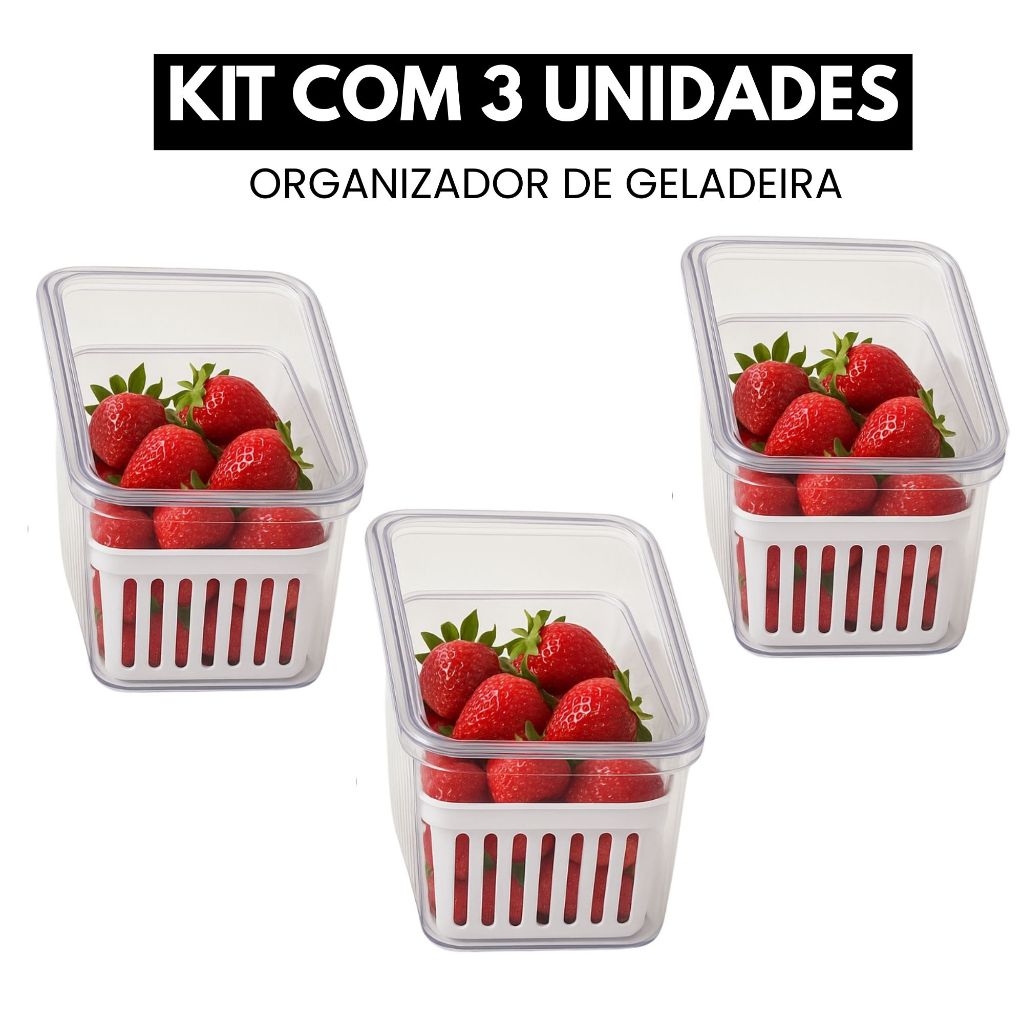 Kit Organizador De Geladeira Multiuso Acrílico Cesto Com Tampa Para Cozinha Litros Fruta Alimentos