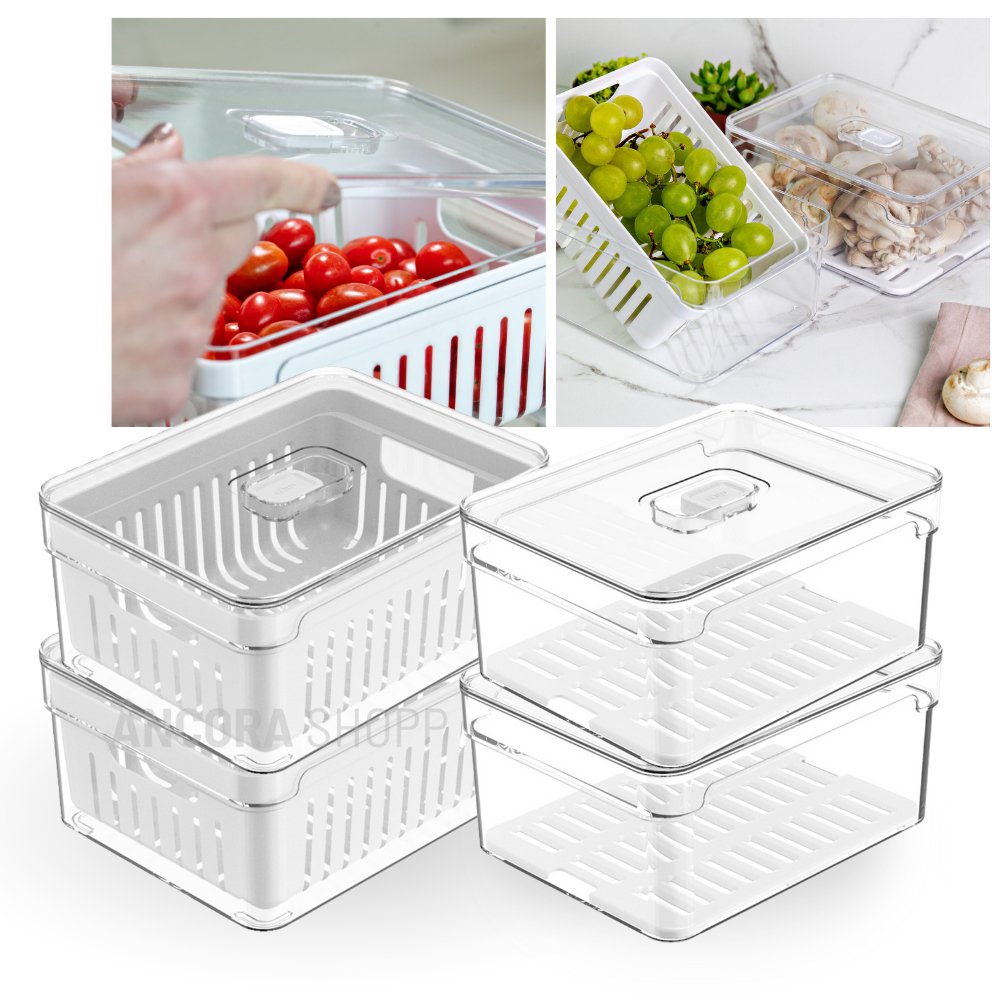 Kit 4 Organizador de Geladeira 2,2 Litros Com Tampa Ou Clear Fresh Alimentos Vegetais Cozinha Fruta em Oferta na Shopee