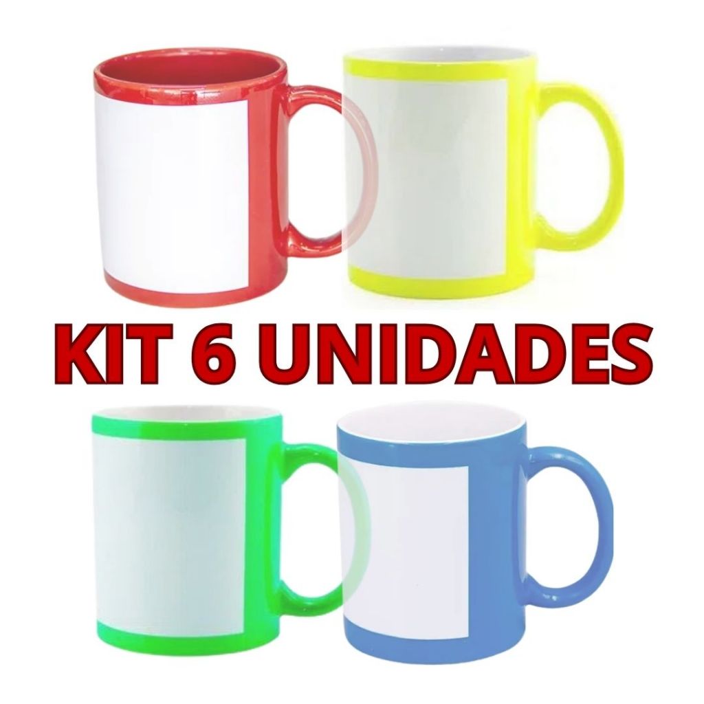 6 Canecas Com Tarja Branca Para Sublimação Porcelana Classe AAA em Oferta na Shopee