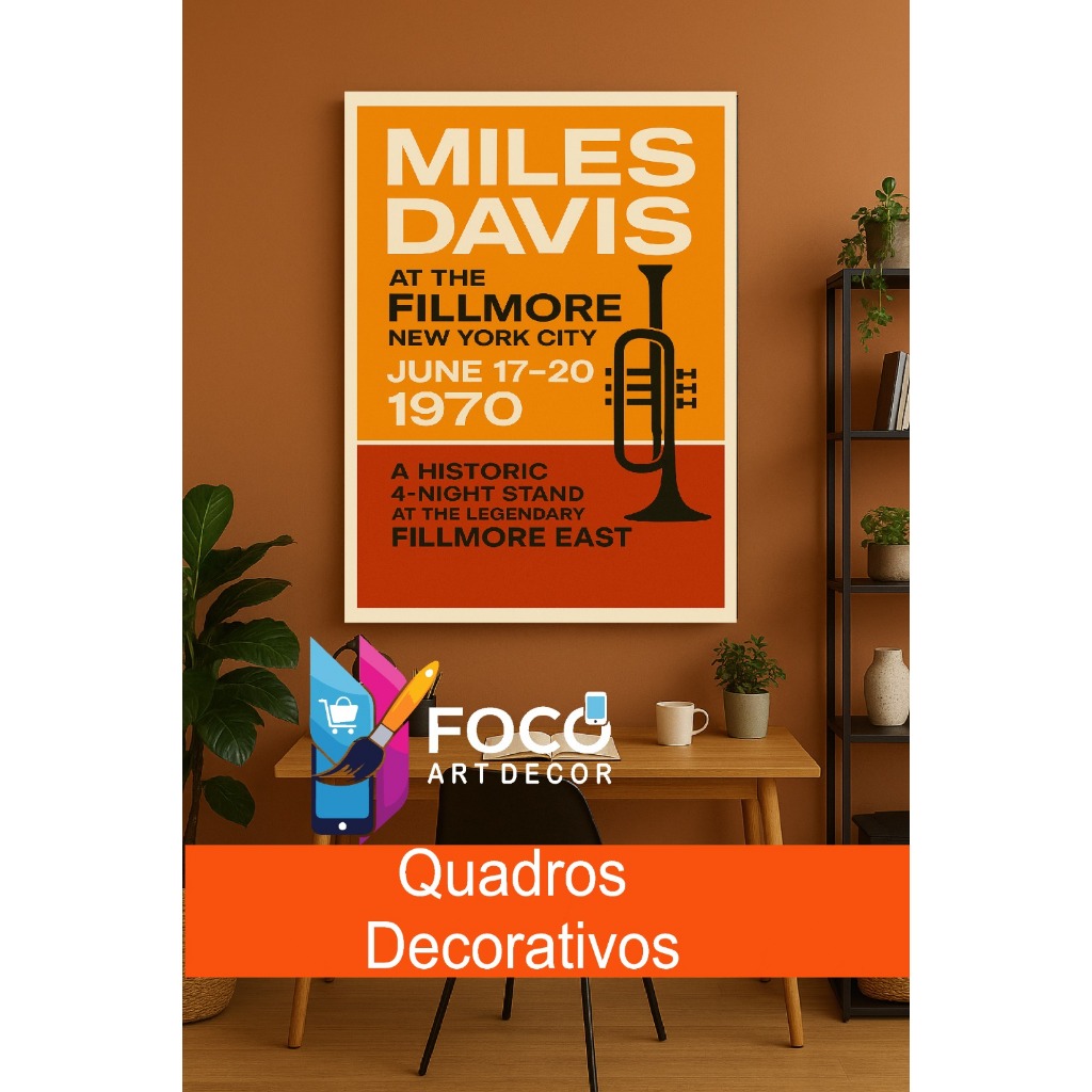 Quadro Decorativo Miles Davis Jazz Música Retrô Vintage para quartos e salas modernos.