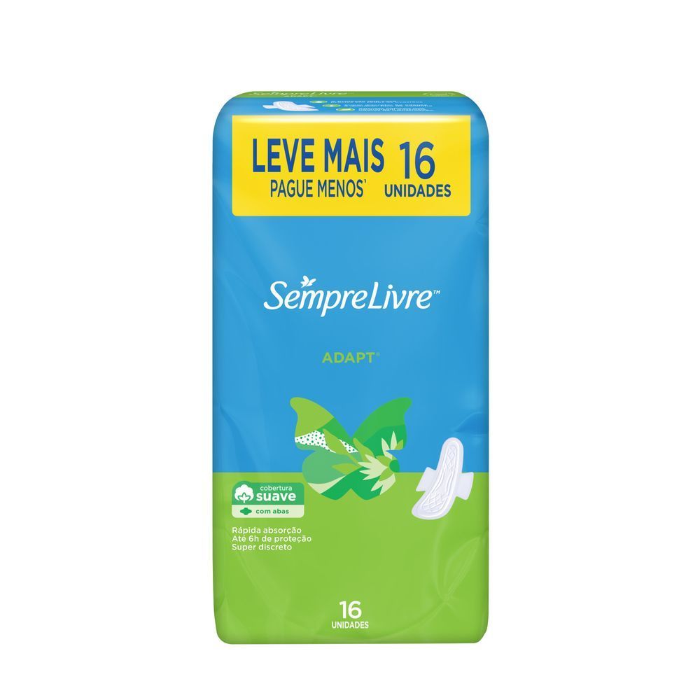 Absorvente Externo Sempre Livre Adapt Cobertura Suave com Abas 16 Unidades em Oferta na Shopee