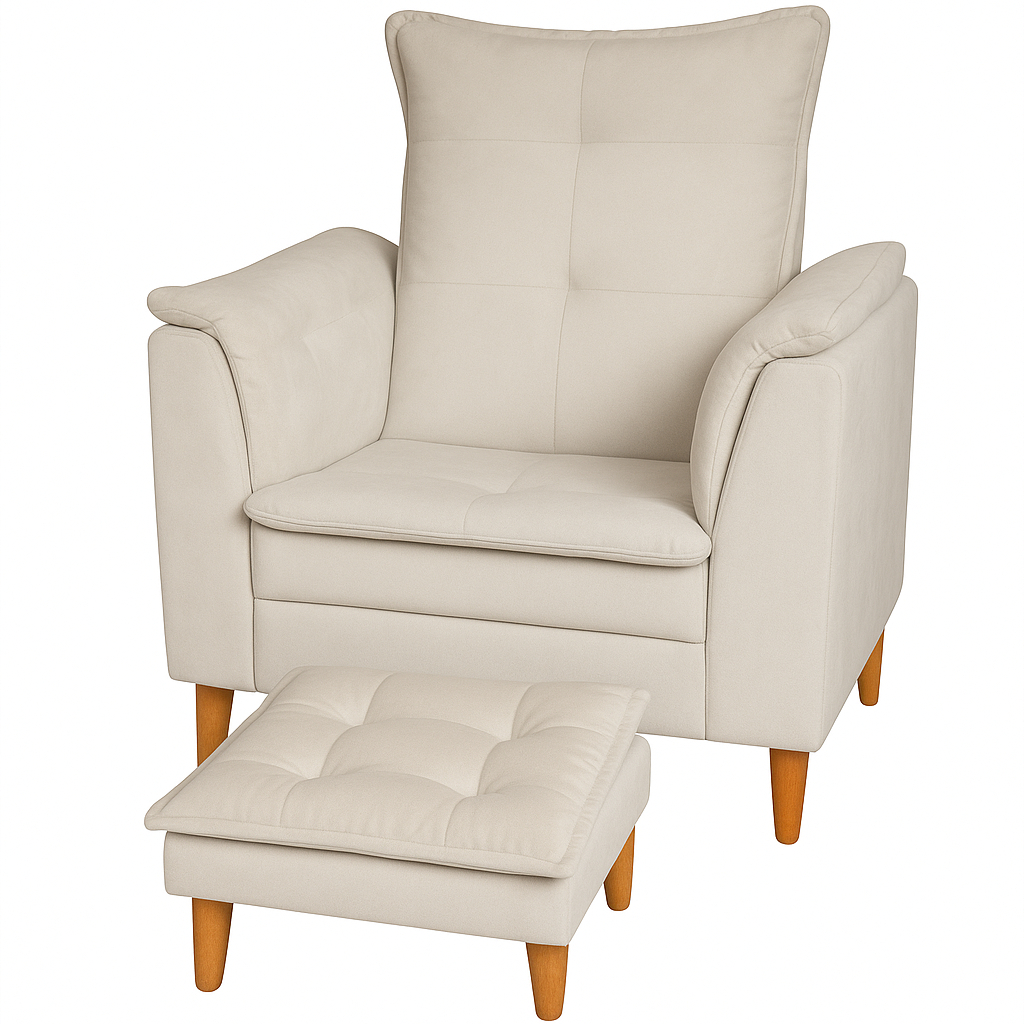 Poltrona Decorativa Amamentação Opala + Puff Linho Bege