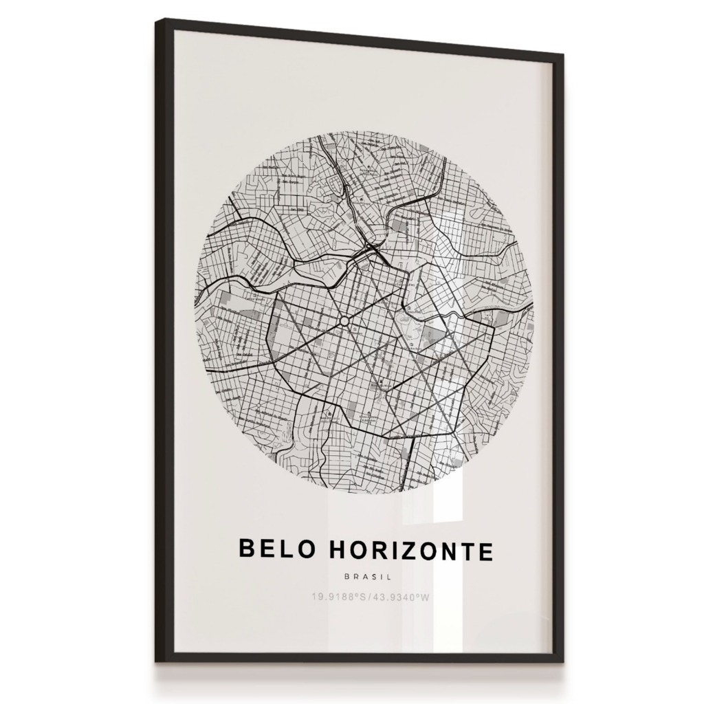 Quadro Decorativo Mapa Cidade Belo Horizonte Minas Gerais Brasil Sala Quarto 43x63cm