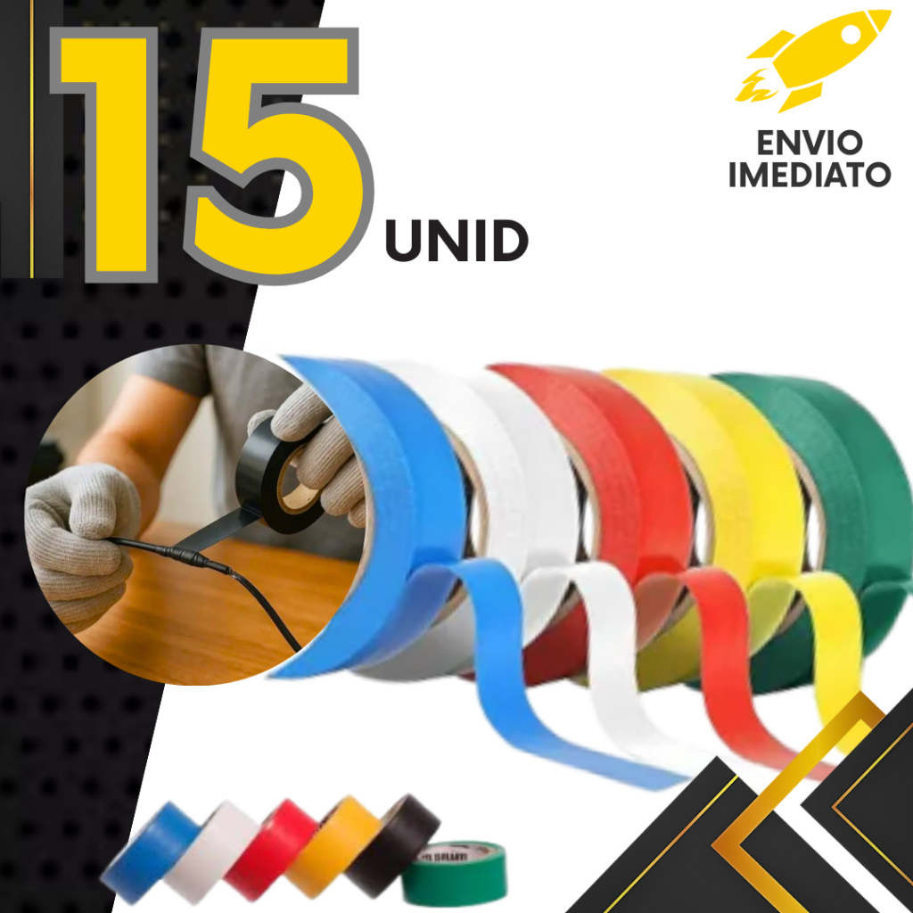 Kit 15, 12 ou 8 un - Fita Isolante de PVC 5m Antichama - Kits Coloridos ou Preta em Oferta na Shopee