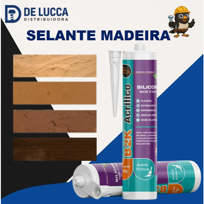 Selante Marrom Madeira Silicone Acrílico Base d'Água Pinus Freijó Cumaru Cafe Wengue Janela Móveis Piso Laminado Rodapé