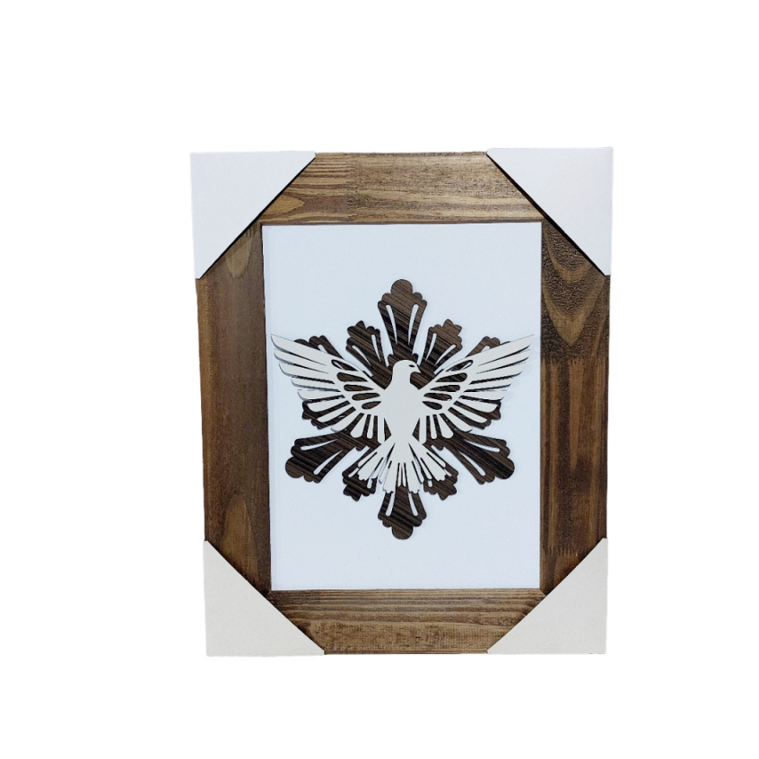 Quadro Católico Decorativo Divino Espirito Santo em MDF 42x52cm – Arte Religiosa Católica com Moldura em Madeira