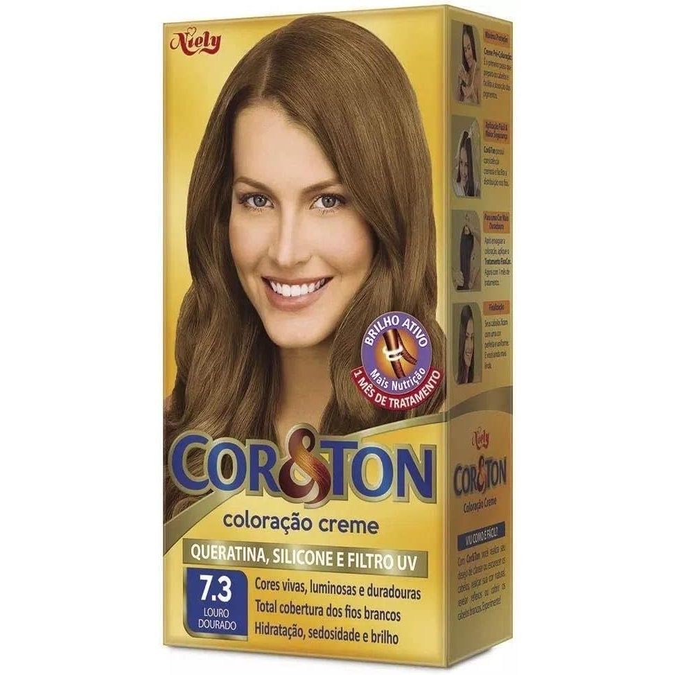Tinta De Cabelo Cor&Ton Niely Mini kit 7.3 Louro Dourado em Oferta na Shopee