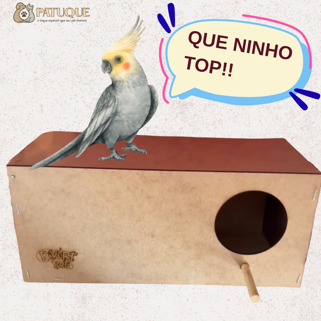 Ninho de Madeira MDF para Calopsita Gaiola Viveiro Aves Pássaros