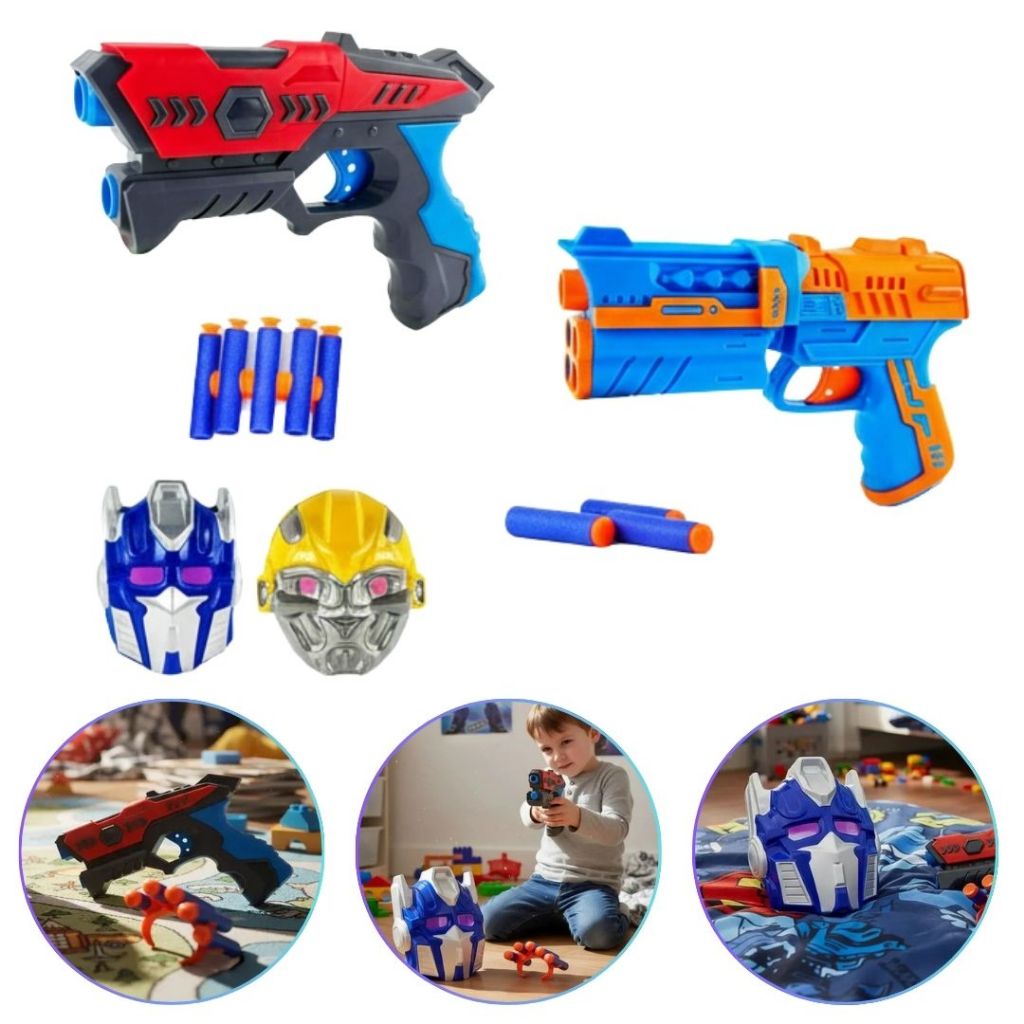 Pistola Arminha Lança Dardos Infantil X-Force Com Máscara Transformers Tipo Nerf 8 Peças Wellkids