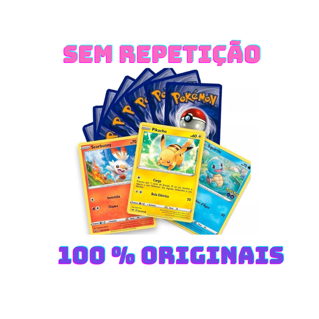 POKÉMON LOTE 20 CARTAS + 4 RARAS BRILHANTES em Oferta na Shopee