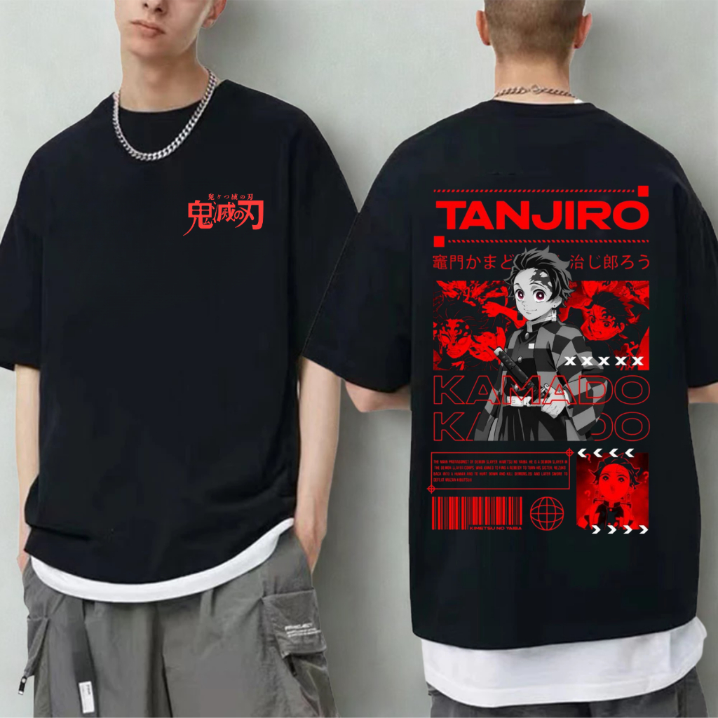 Camiseta Oversized Anime Demons Slayer Estampado Zenitsu Tanjiro Nezuko Inosuke Algodão Unissex