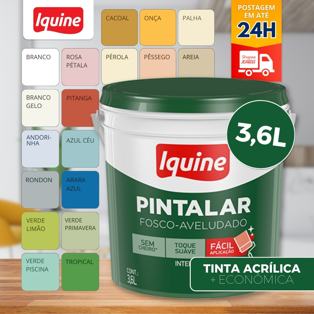 Tinta Acrílica Econômica Rende Muito Pintalar Branco & Cores 3,6 litros Sem cheiro - Iquine