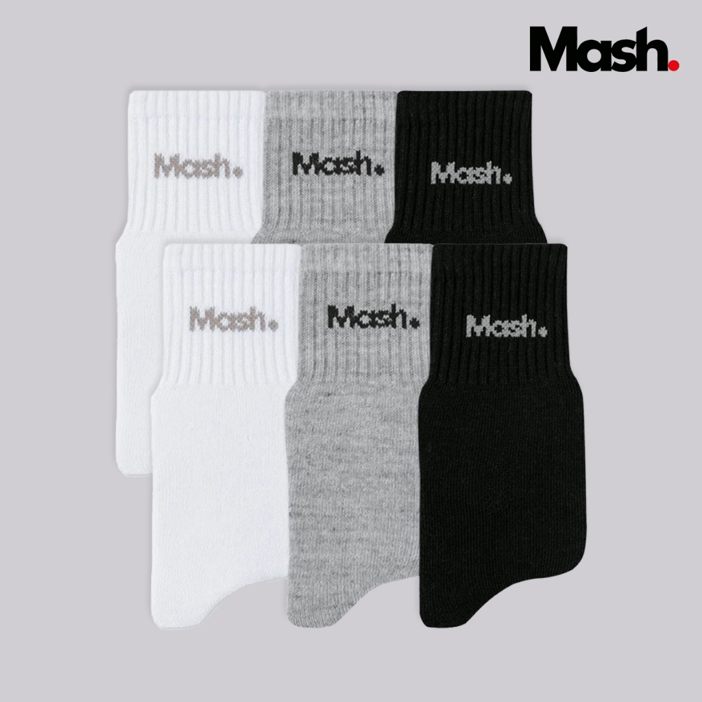 Kit 6 Pares Meia Mash Cano Médio Curto Masculina Esportiva Algodão Felpa Respirável Punho Canelado