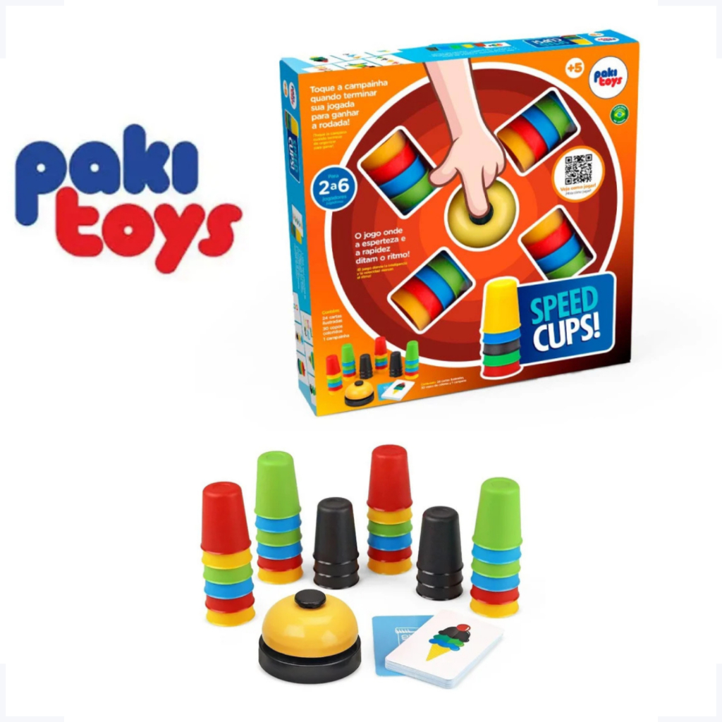 Jogo Speed Cups Criança Copos Cartas Campainha Pakitoys