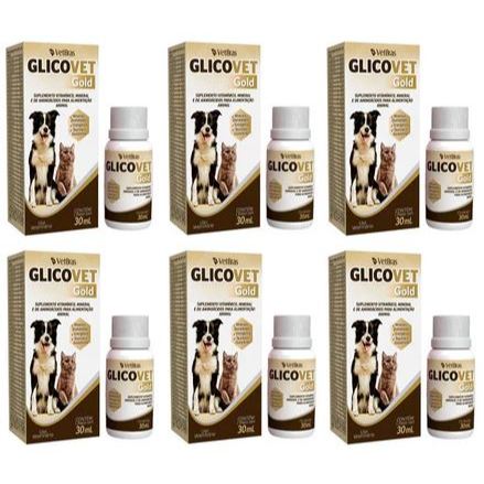 Glicovet Gold 30ml Suplemento Vitaminico Cães e Gatos Glicopan 30ml - 6 unidades