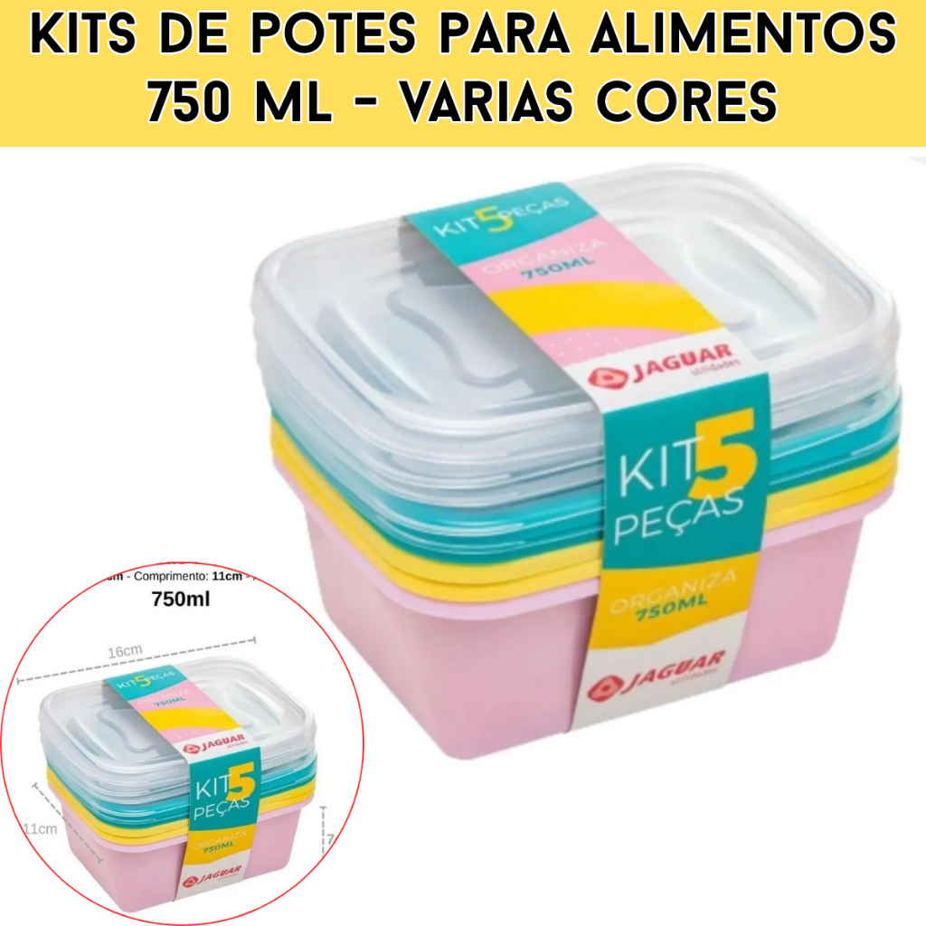 Kit 5 a 30 Potes Plástico Com Tampa Organiza e Armazena Alimentos 750ml Jaguar Cores sortidas