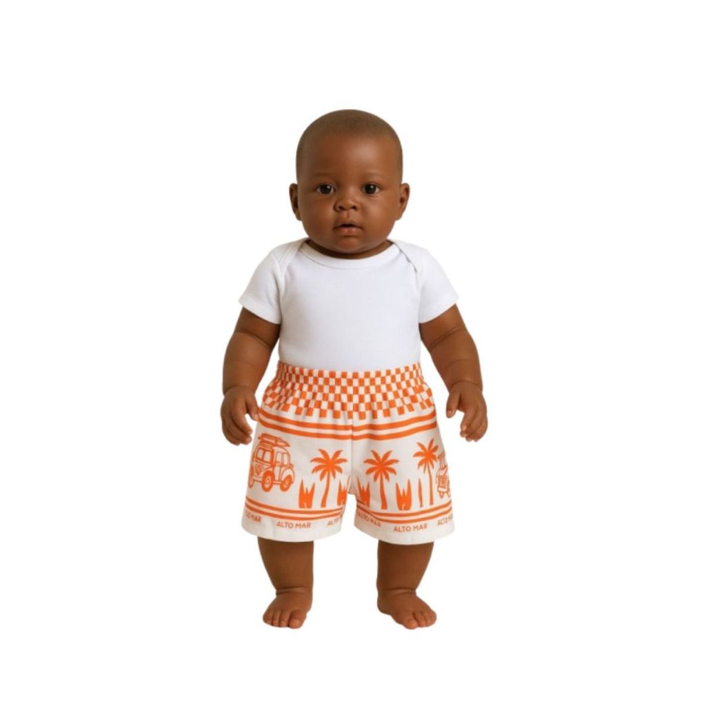 Short de tecido tactel  para bebê  de 3 a 6 meses com elastico para banho de sol na praia piscina