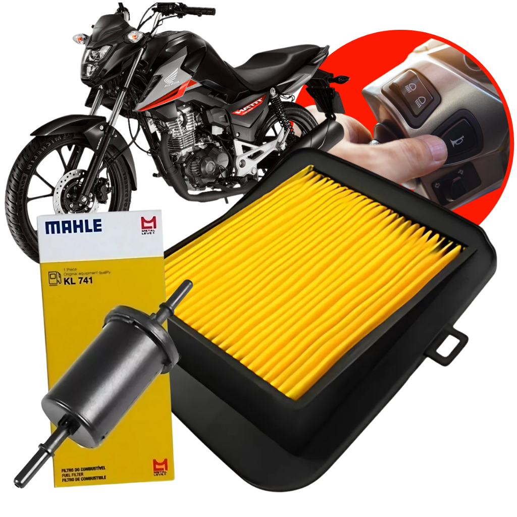 Kit Filtro Ar Elemento + Filtro Combustivel Flex Metal Leve KL741 Titan Fan Cg Start 125 150 160