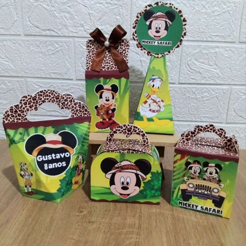 Caixinhas Personalizada Mickey Safary  (PEGUE MONTE)lembrancinha festa Aniversário  kit comemoração(Papel Fotográfico)