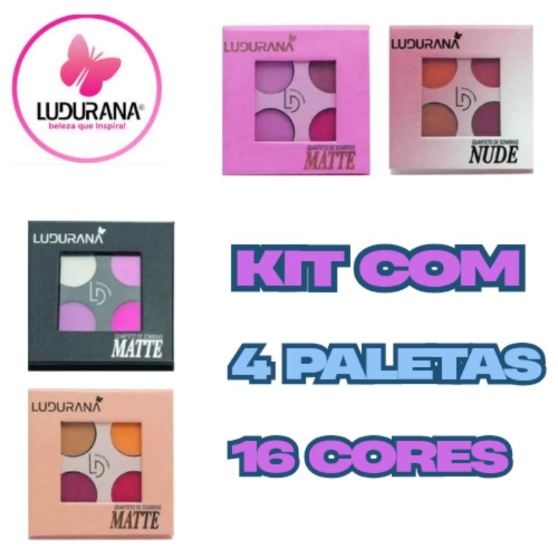 Kit 4 Mini Quarteto De Sombras Ludurana Coloridas Claras Nude Matte