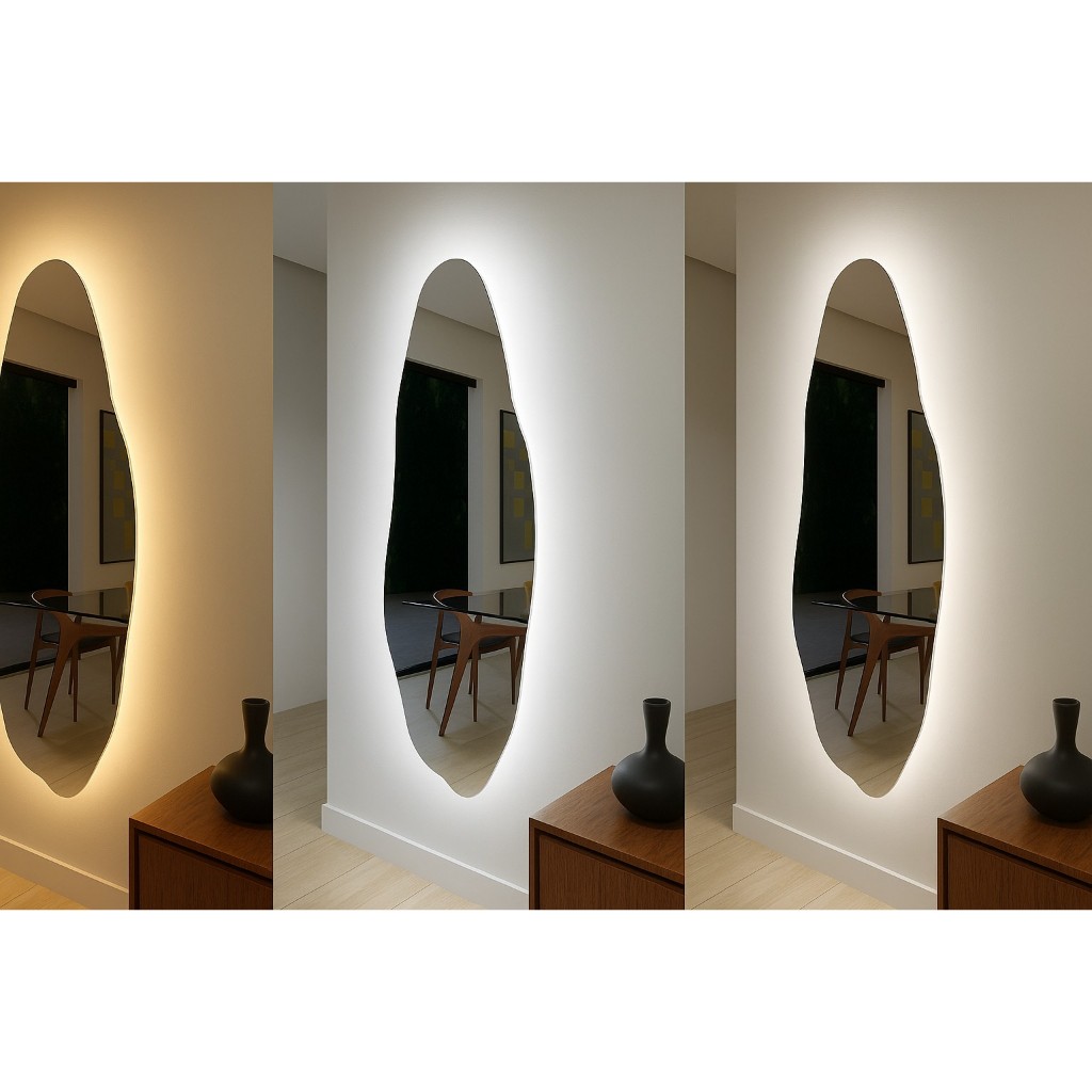 Espelho Grande Orgânico Grande Led Quente 3000K Neutro 4000k Frio 6000k Sem Moldura Corpo Inteiro Banheiro Hall Bivolt em Oferta na Shopee