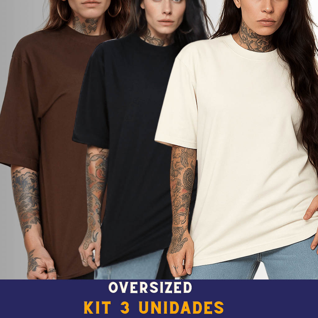 KIT 3 UNIDADES Camiseta Oversized Feminina Streetwear  Lisa Varias Cores 100% Algodão Premium Plus Size em Oferta na Shopee