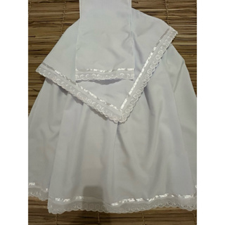 Conjunto 3 peças fita branca Saia, pano da Costa e pano de cabeça  bordado inglês fita branca umbanda e candomblé em Oferta na Shopee