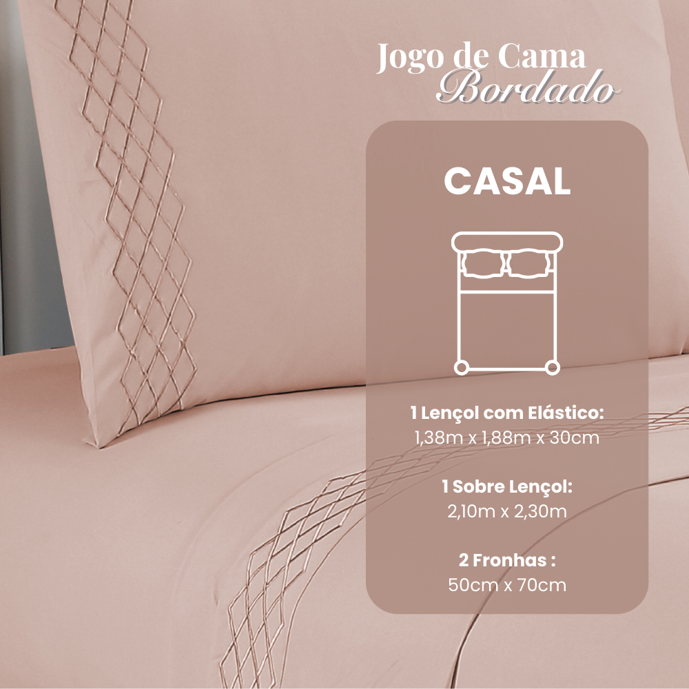 Jogo de Cama Lençol Casal 4 Peças Flora Bordado Várias Cores Toque Macio Habitat