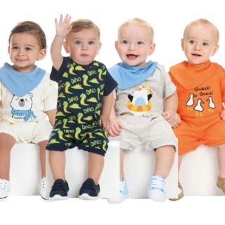 Kit Macacão Curto Bebê Menino 3 Peças Banho de Sol Conjunto Calor Romper Macaquinho Mesversário Verão em Oferta na Shopee