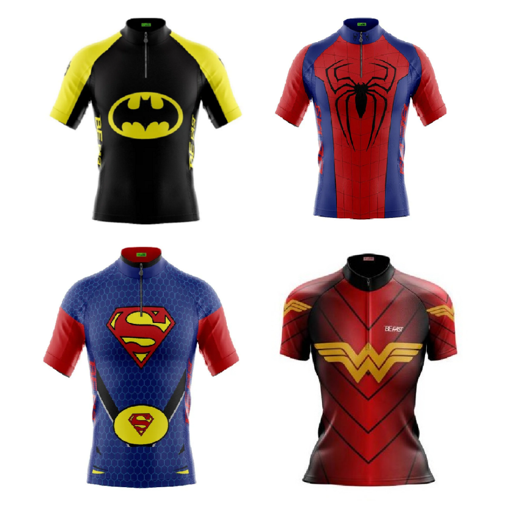 Camisa ciclismo infatil Mulher Maravilha Super Homen Blusa Bike Super Man Herois