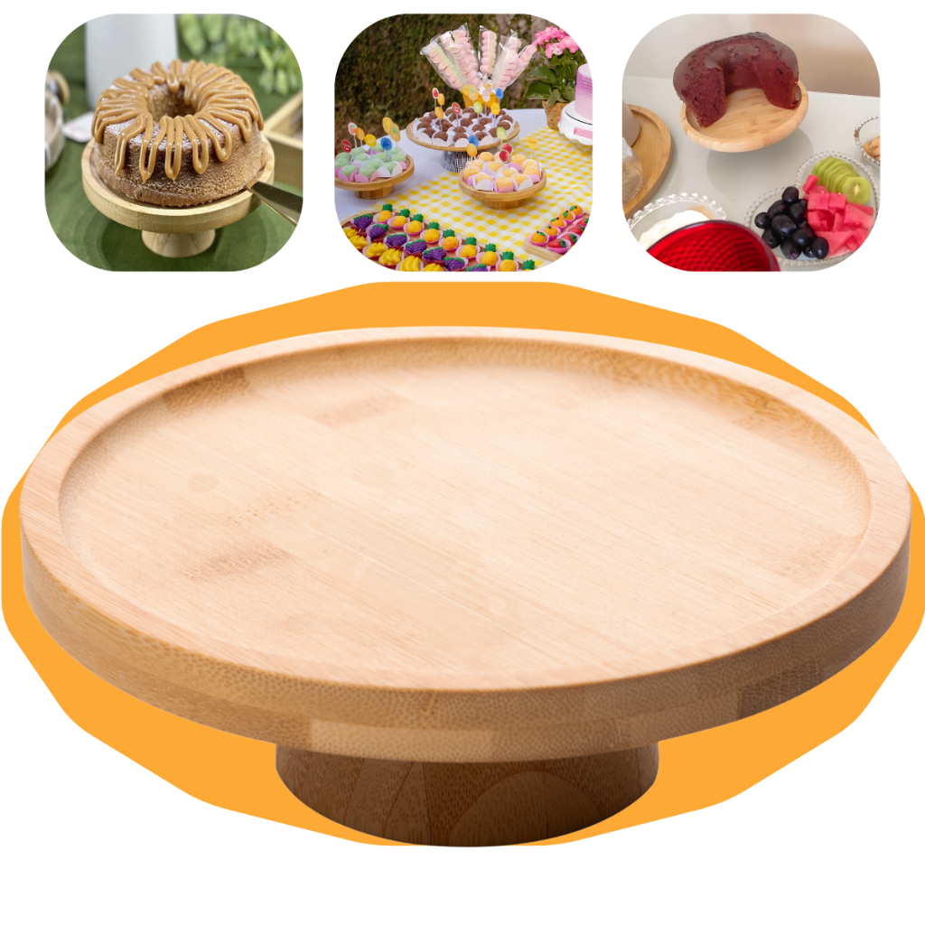 Prato Boleira de Bambu Com Pé 18x6cm Versátil Salgados Doces Bolos Praticidade Casa - Verona Lyor
