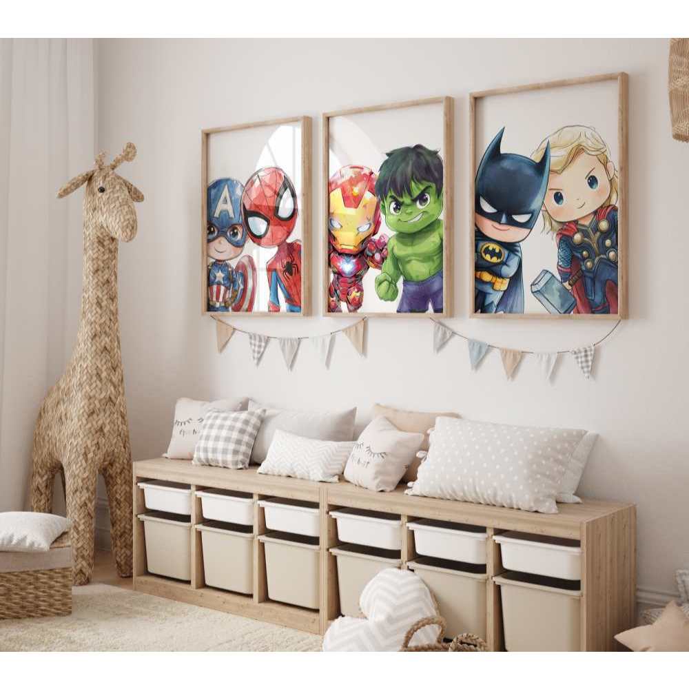 Kit 3 Quadros Decorativos Moldura Super-Heróis Baby decoração de quarto Infantil A3 34x44 em Oferta na Shopee