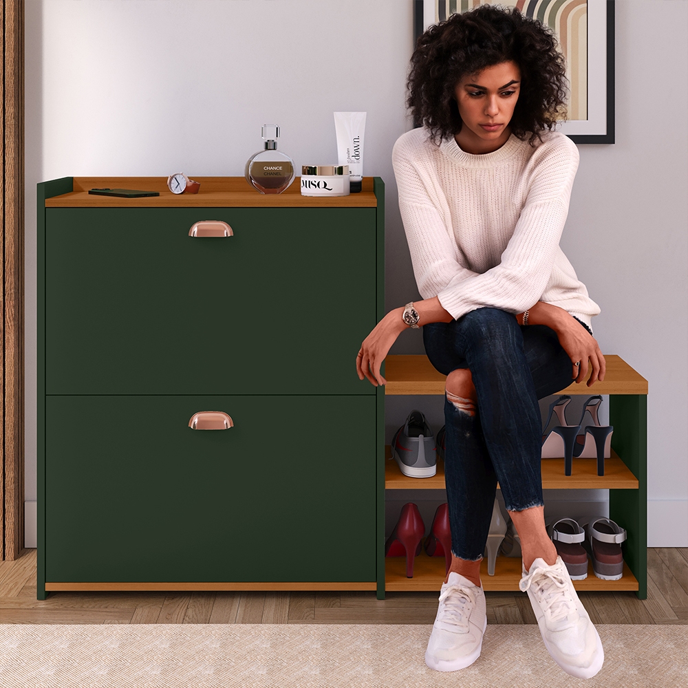 Sapateira Multiuso Organizador Calçados Hal Entrada ClOSET MILANO Banquinho Sapato Organizadora verde