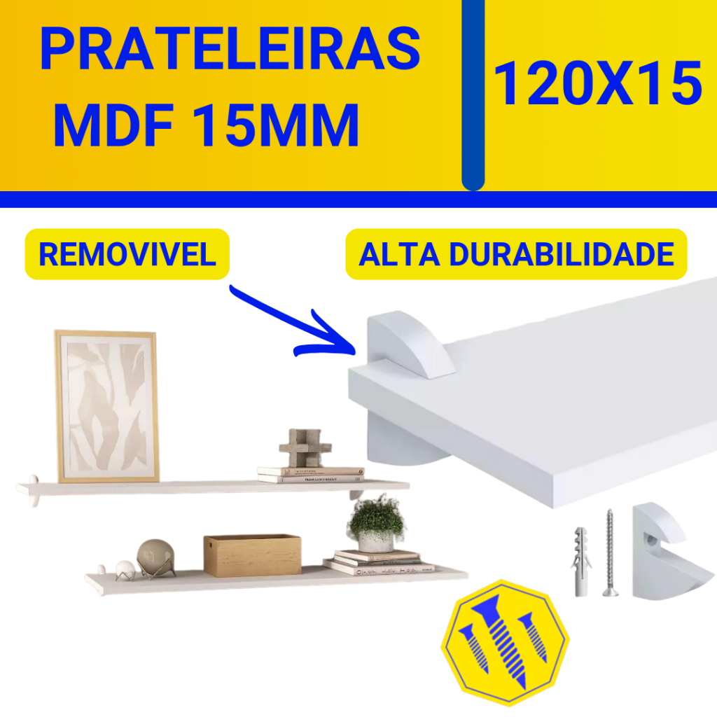 Prateleira MDF 15mm 120x15cm | Branca ou Preta | Nicho, Parede, Bancada Multiuso suporte tucano