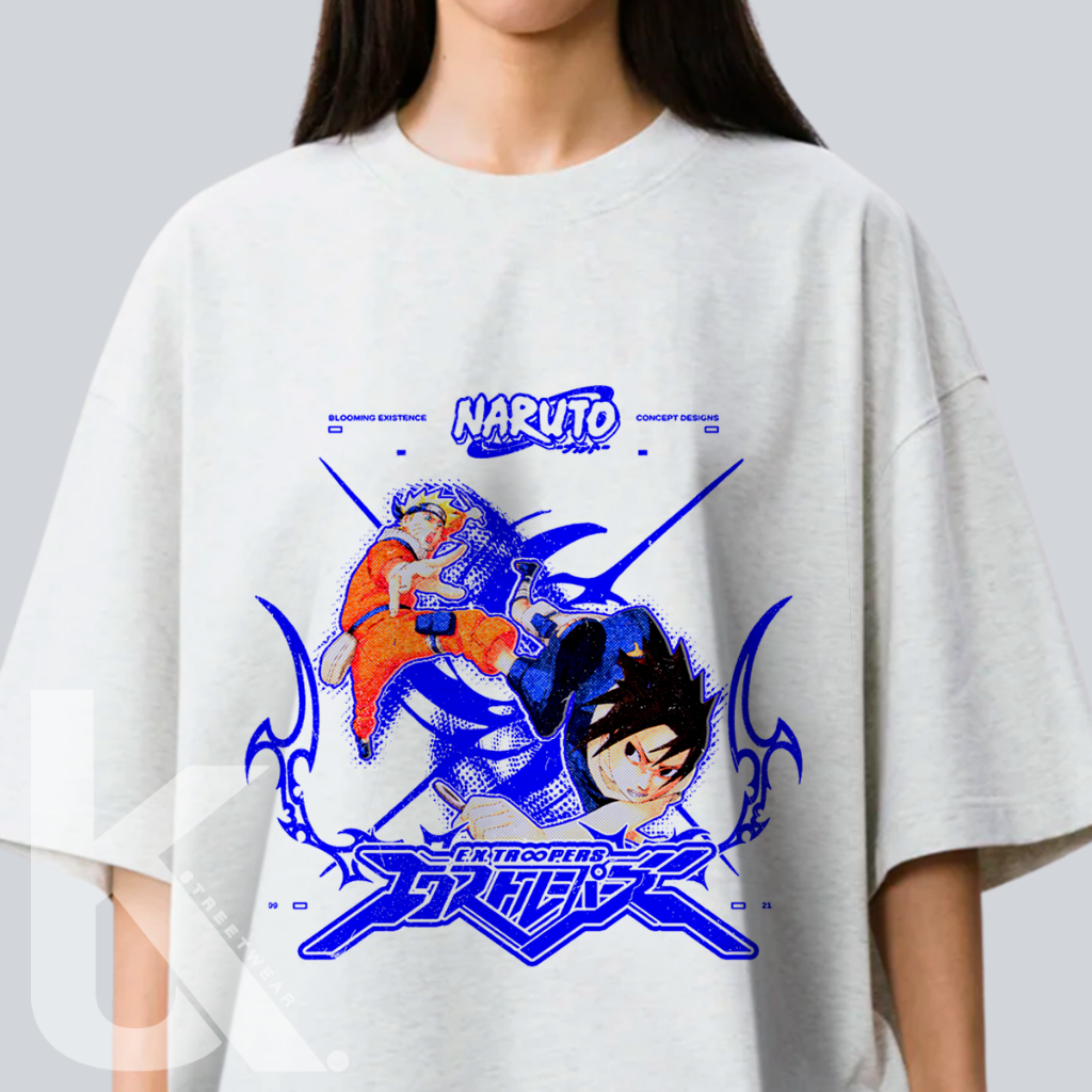 Camiseta Oversized Naruto x Sasuke Anime Camisa Streetwear Respirável Moda Casual Malha Premium Versátil Confortável