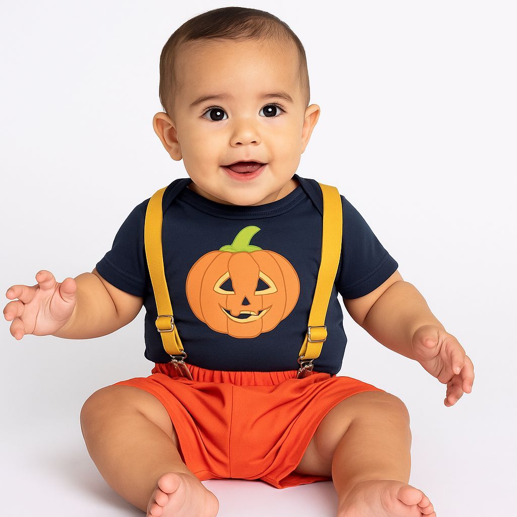 Conjunto Roupa Bebê De Abóbora Halloween Infantil Menino Fantasia Mesversário 3 Pçs