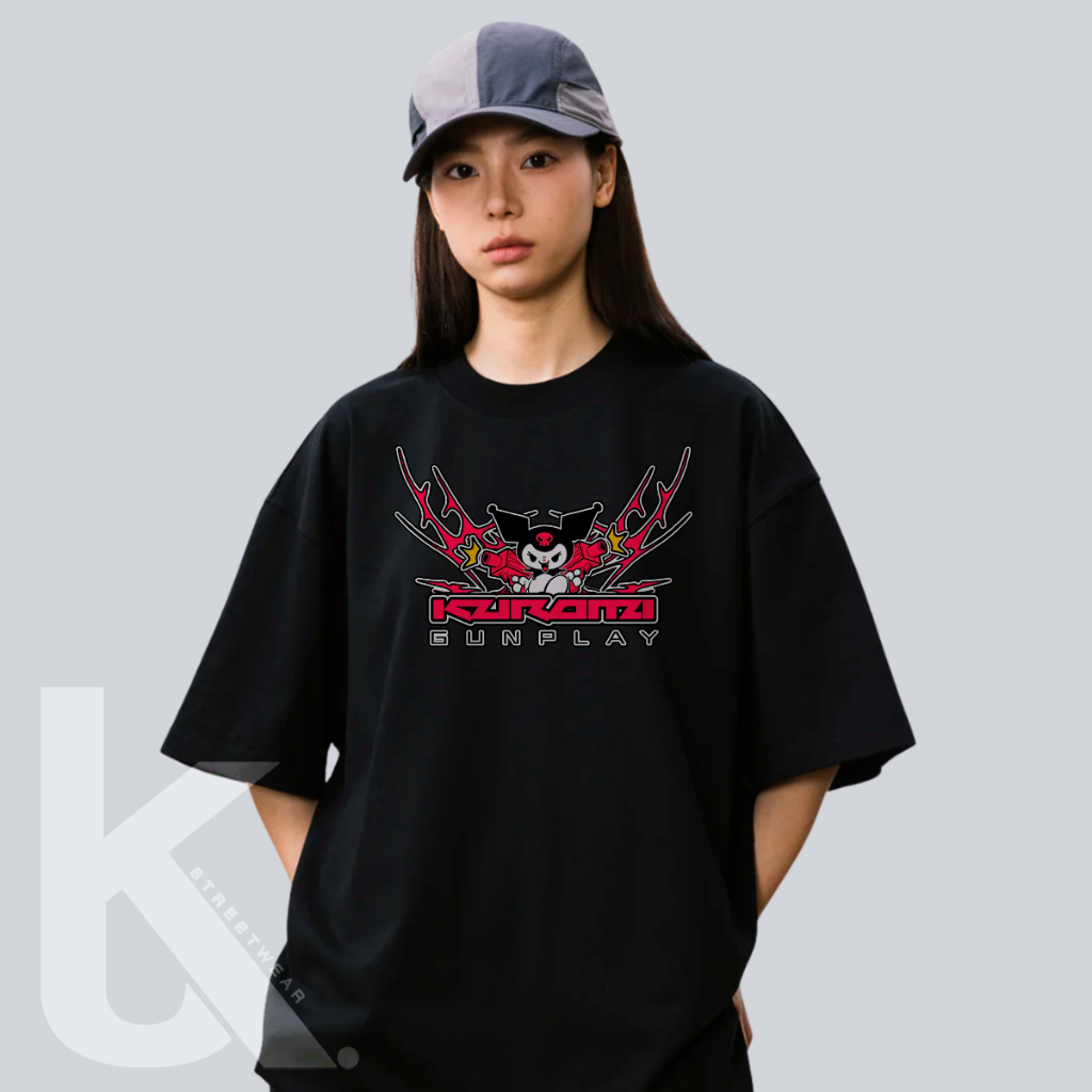 Camiseta Oversized Kuromi Streetwear Camisa Hello Kitty Minimalista 100% Algodão Confortável- Lançamento Especial