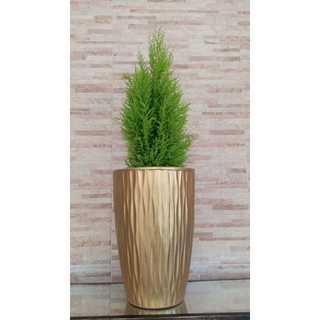 Vaso Dourado de Plantas Coluna Horizontal - Moderno, luxuoso, resistente - SANTA PALHA DECOR