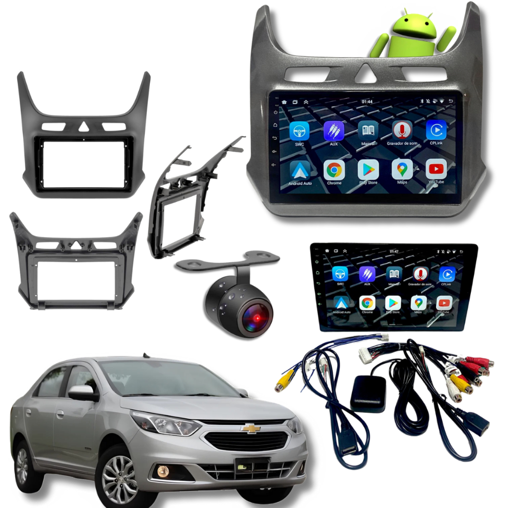 Central Multimídia Android Tela 9''Polegadas Com Moldura E Câmera De Ré Para Cobalt CarPlay 12/21