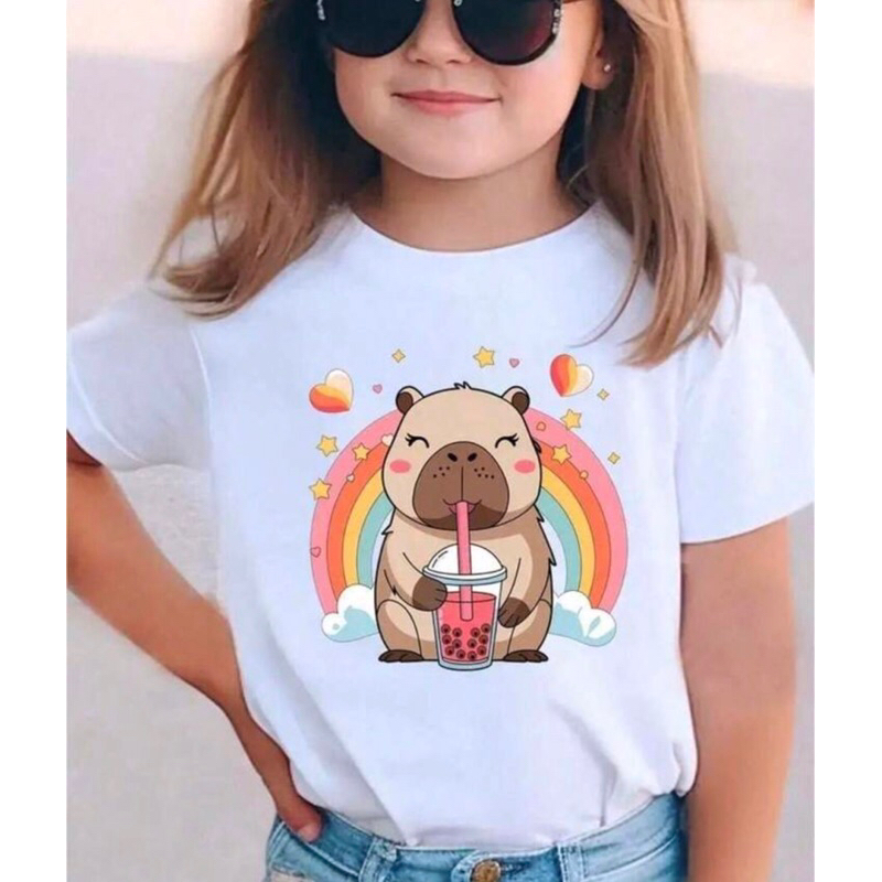 Camisa Camiseta Infantil CAPIVARA ARCO Menina Estilosa Confortável Exelente Acabamento Em duas Cores 100% Algodão