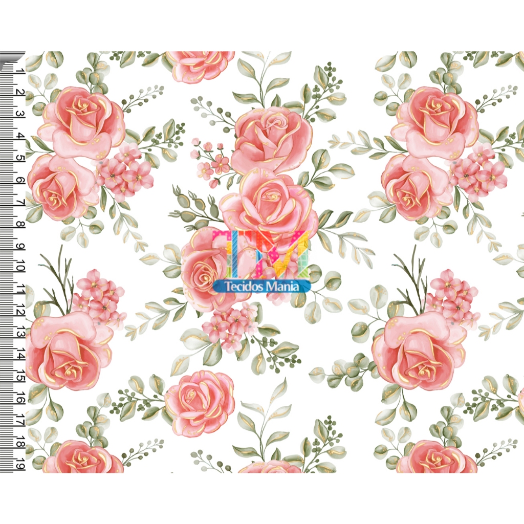 Tecido OXFORD estampado digital - Floral - Rosas - 3D