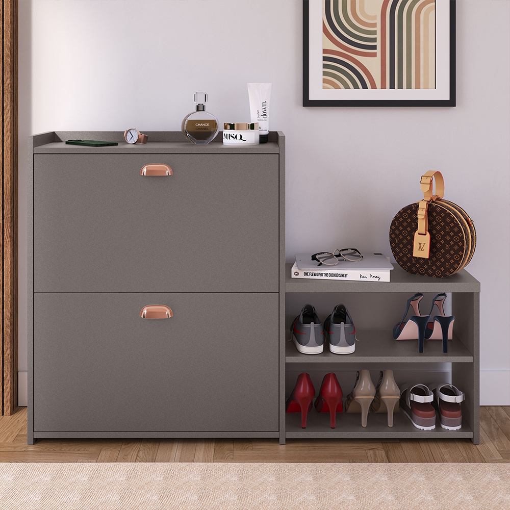 Sapateira MILANO CLOSET Banquinho 21 Pares Sapato Organizadora Prateleira Gaveta Basculante Hall