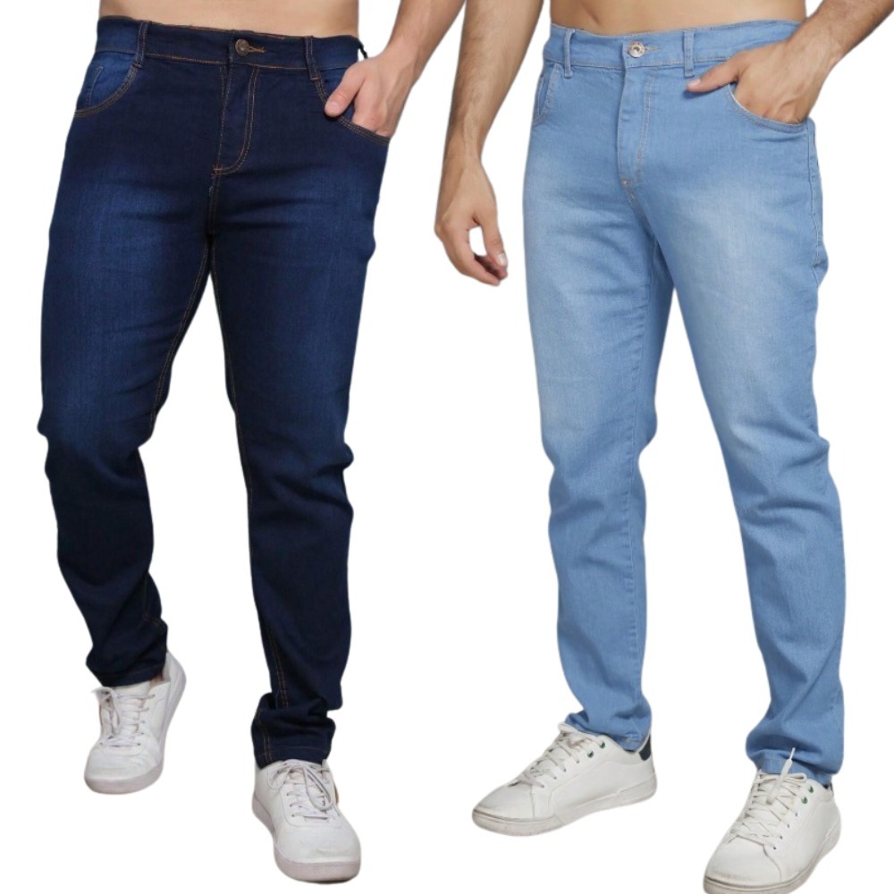 Kit Calças Jeans Masculino Premium – Modelagem reta – Lavagem Azul Claro/ Escuro