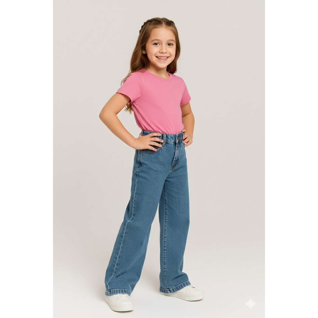 Calça Jeans Wid Leg Pantalona  Infantil Feminina – Ajuste na Cintura
