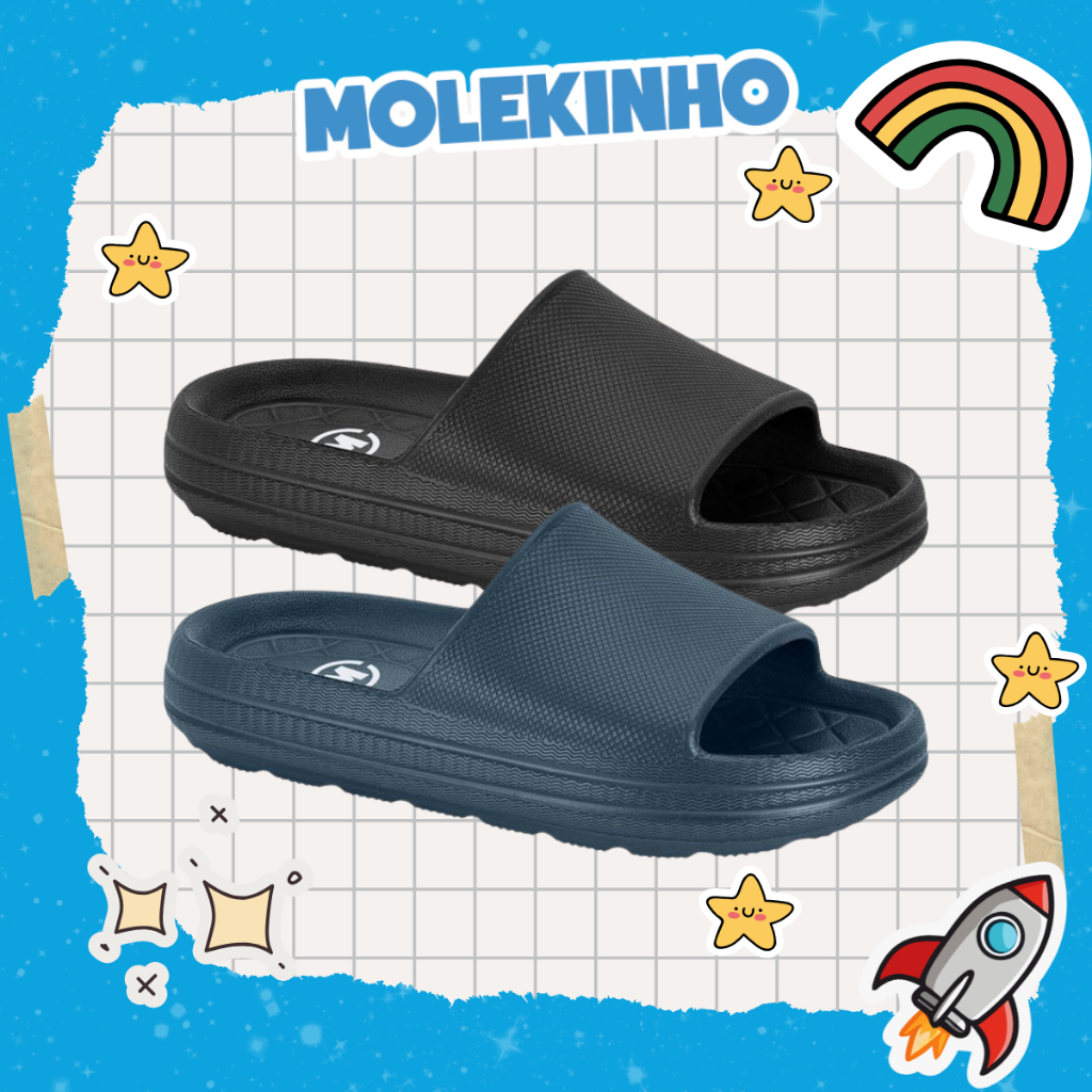 Chinelo Papete Infantil Molekinho Menino Calce Fácil Confortável Macio Casual Escola Dia a Dia