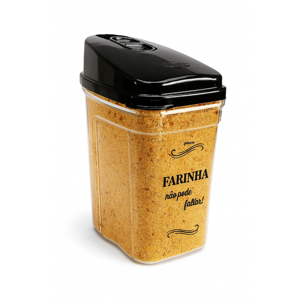 Farinheira Com Tampa Basculante 836ml Porta Farinha Nitron Plástico Preto