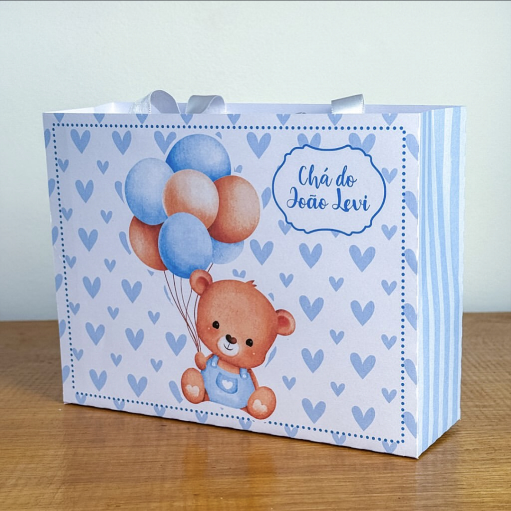 Sacolinha Personalizada Chá de Bebê Ursinho Azul Bebe 2