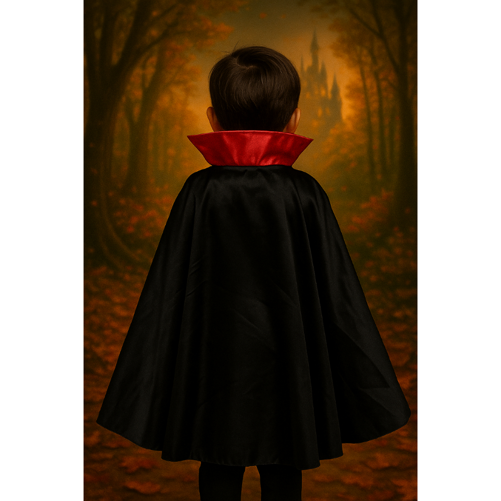 Fantasia Capa Vampiro Halloween Preta Unisex Menino Infantil Adulto