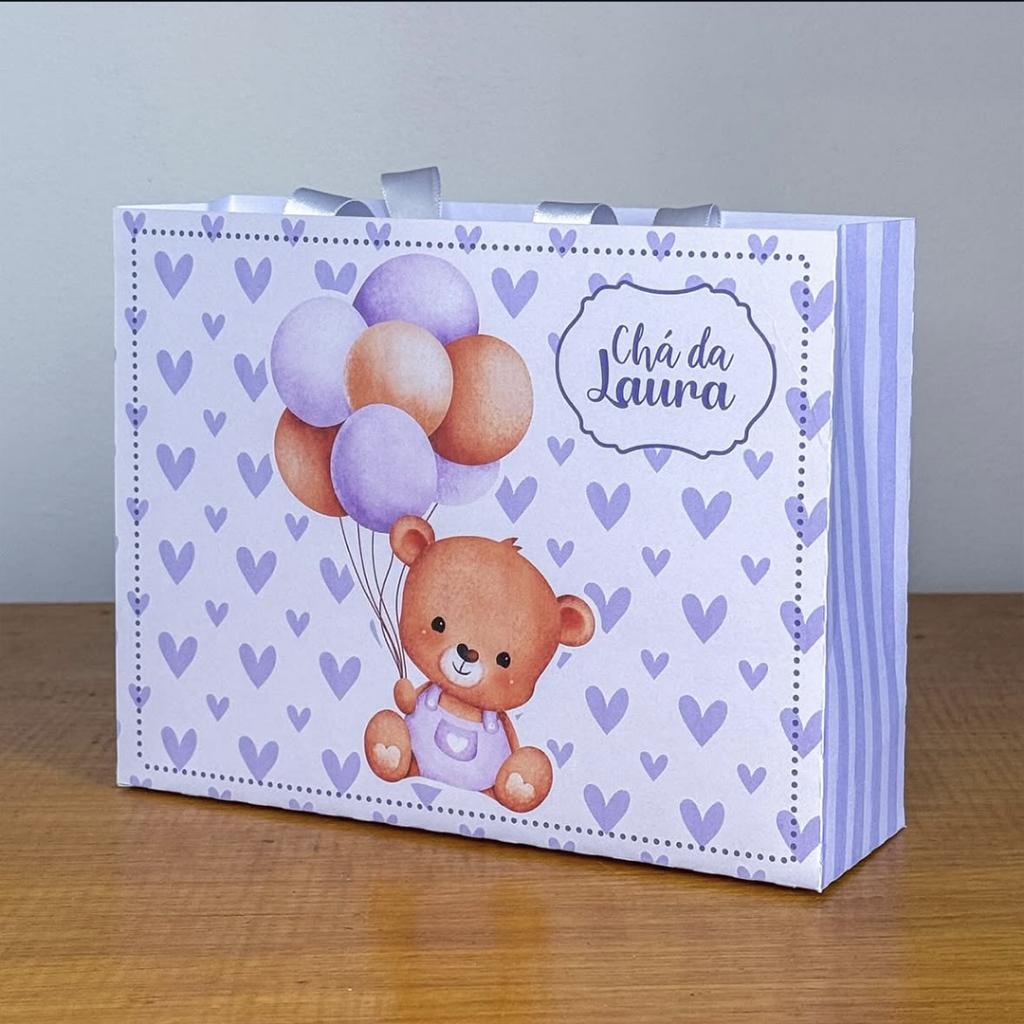 Sacolinha Personalizada Chá de Bebê Ursinho Lilás Lembrancinha