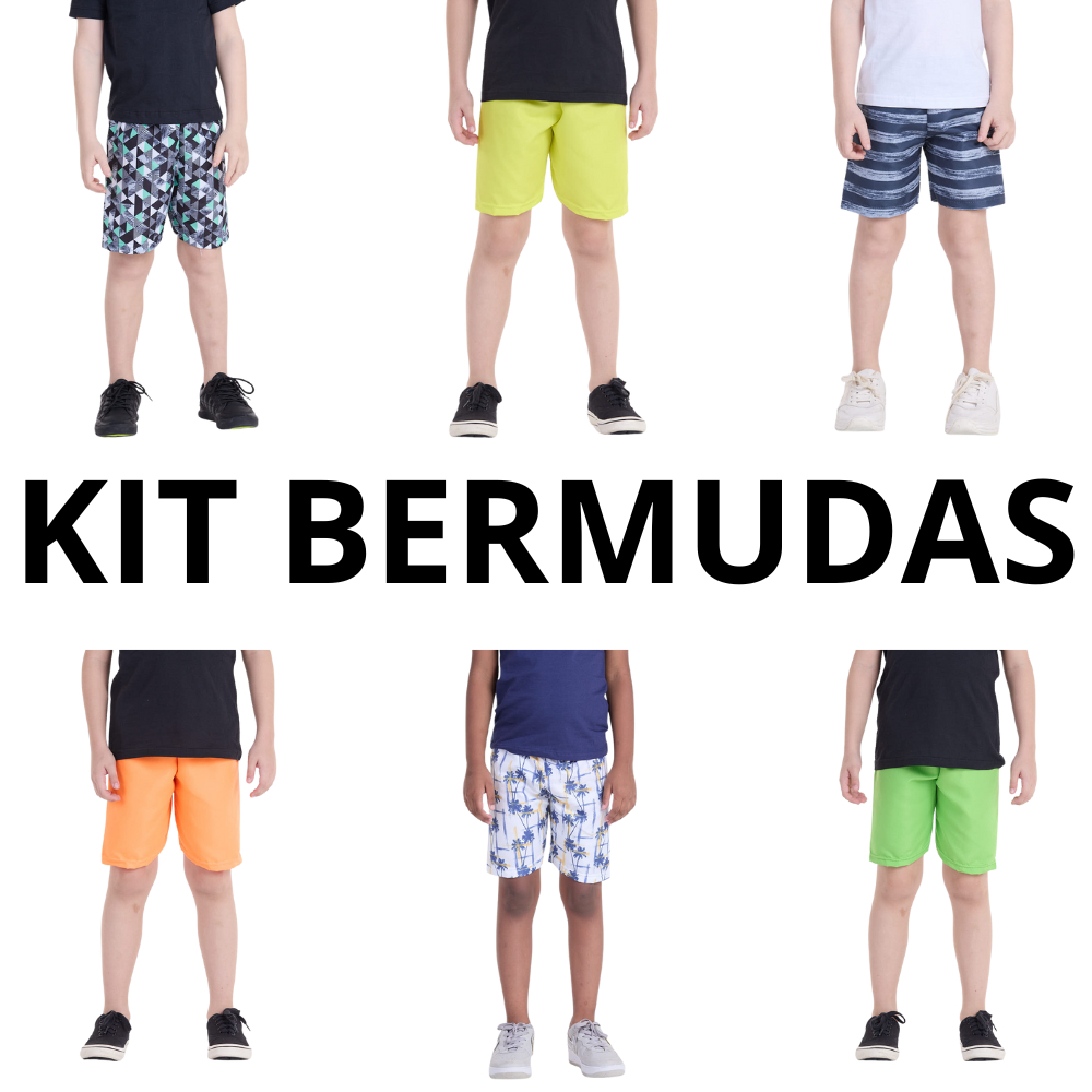 Kit Sortido 5 Bermudas Estampadas Infantil - Tamanho 2 Ao 12